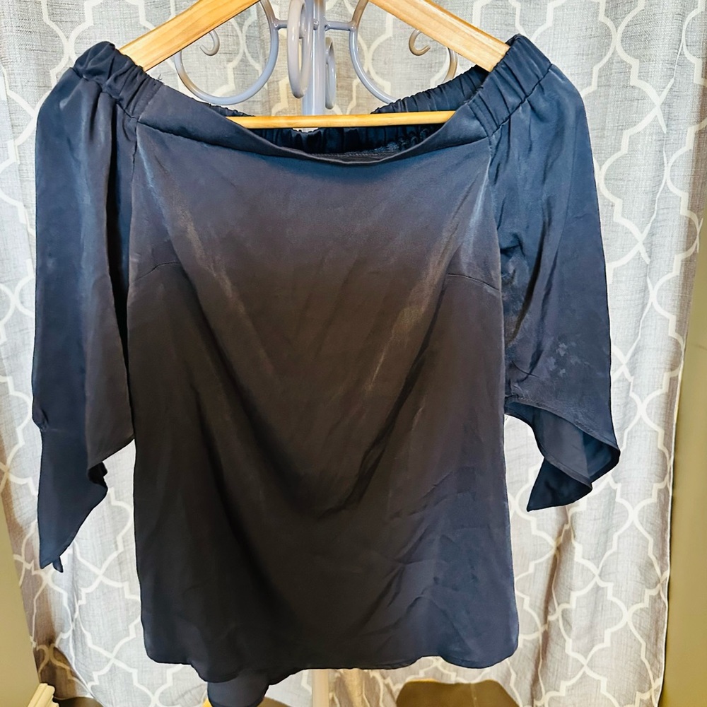 🌻Monteau Blue Asymmetrical Puff Sleeve Blouse